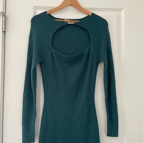Abercrombie &  Fitch Midi Cutout Sweater Dress Jade Ribbed Extra Large Tall - Picture 6 of 6